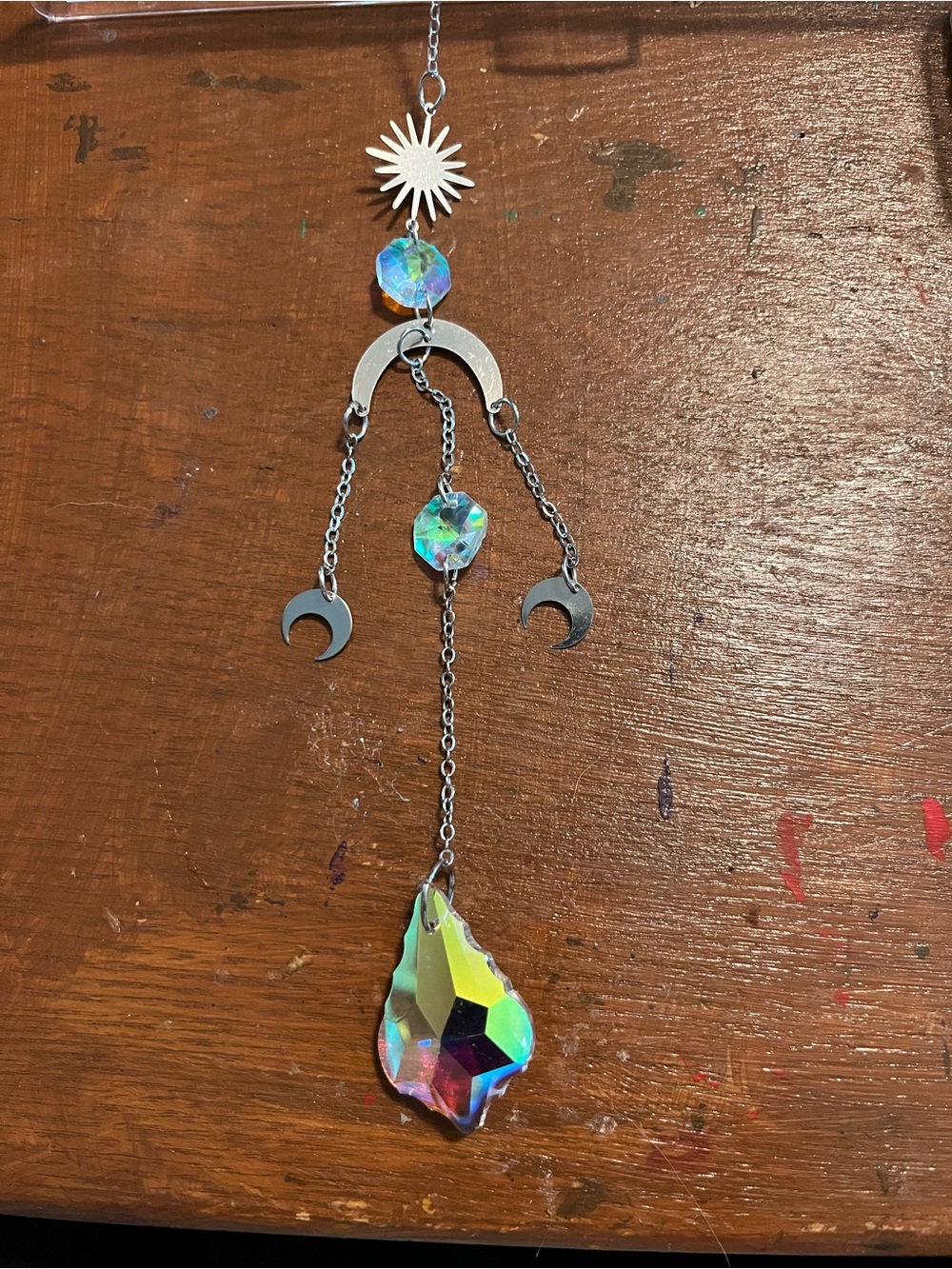 Iridescent Crystal Sun & Moon Hanging Ornament